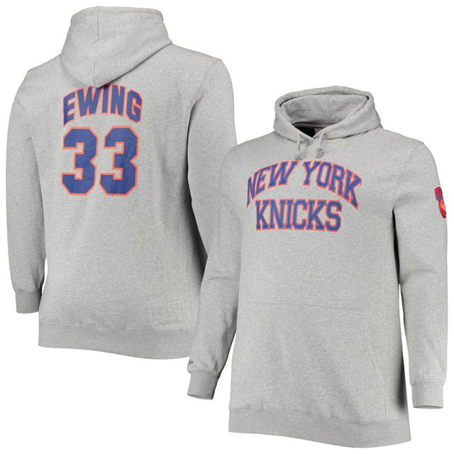 Mitchell & Ness Patrick Ewing Heathered Grey New York Knicks Tailles Big Tall Pull à capuche avec nom et numéro pour hommes