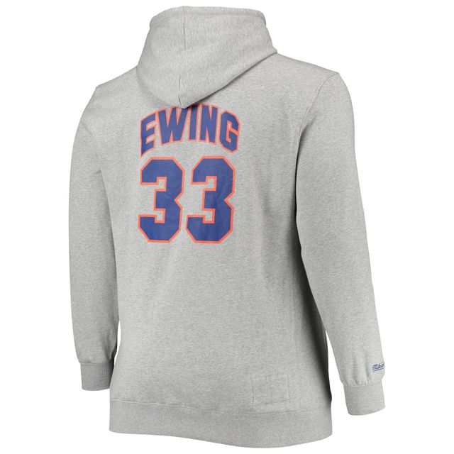 Mitchell & Ness Patrick Ewing Heathered Grey New York Knicks Tailles Big Tall Pull à capuche avec nom et numéro pour hommes