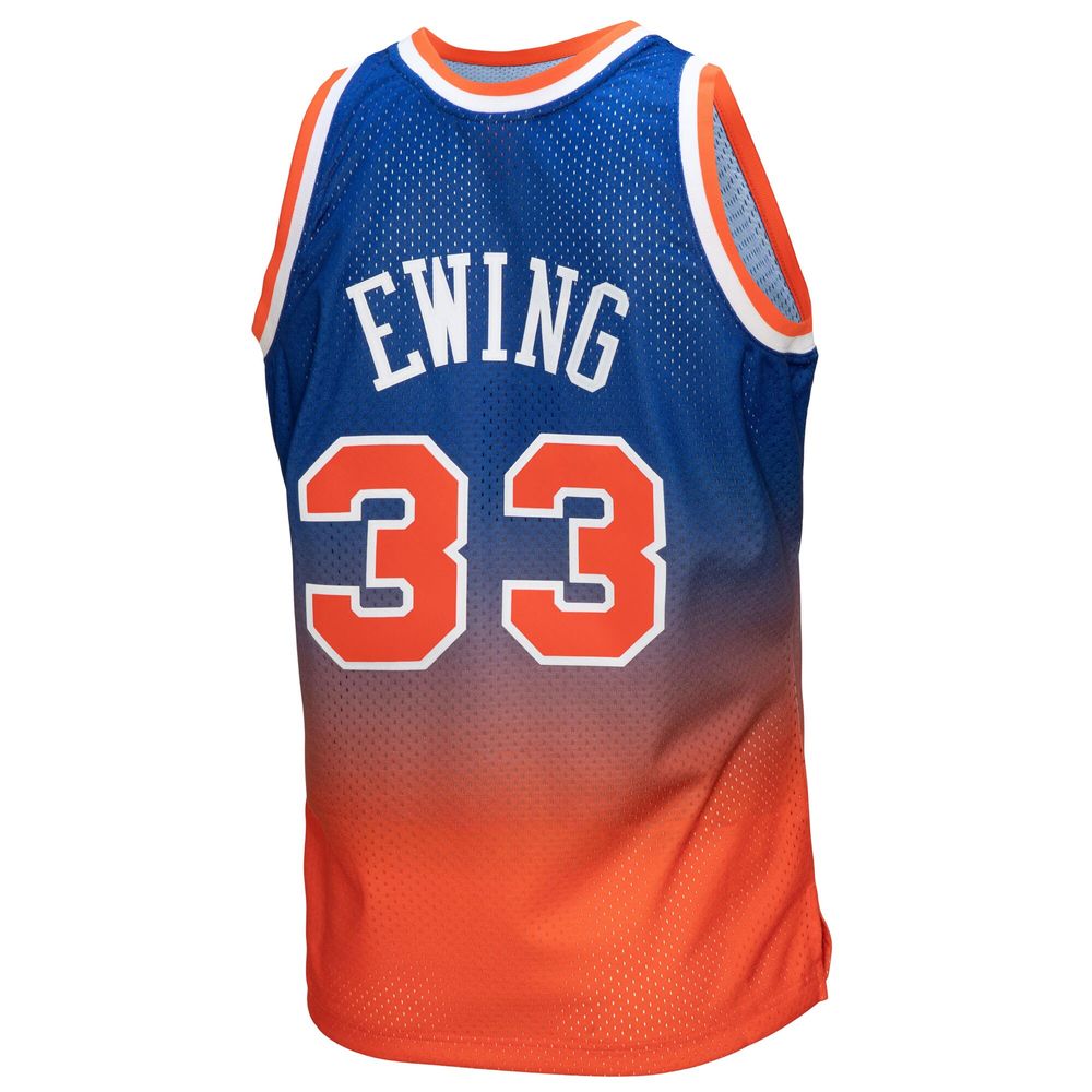 Men's Mitchell & Ness Patrick Ewing Orange/Royal New York Knicks 1991/92 Hardwood Classics Fadeaway Swingman Player Jersey