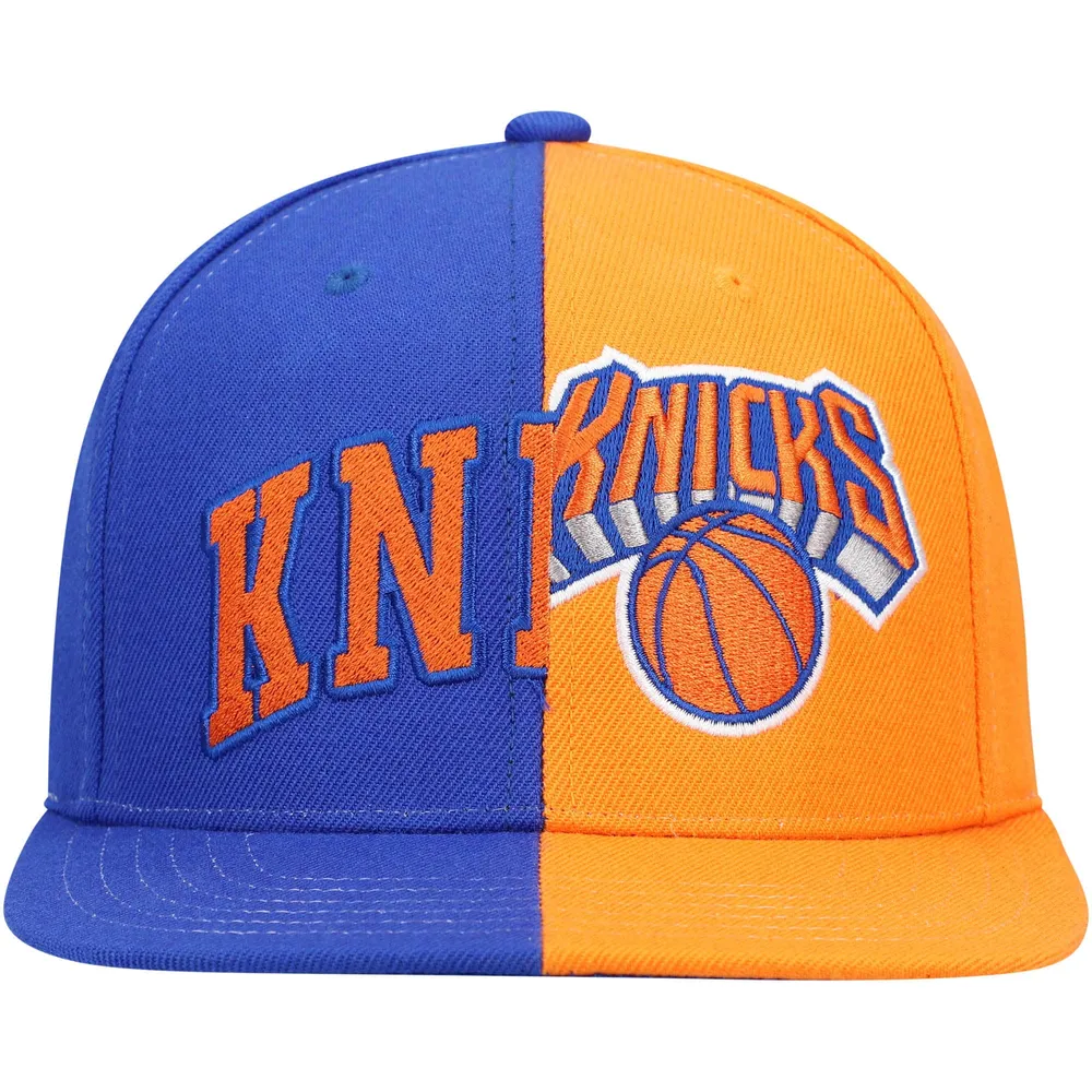 Men's Mitchell & Ness Royal/Orange New York Knicks Half and Half Snapback  Hat