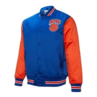 Veste en satin à boutons-pression Hardwood Classic Primetime pour homme Mitchell & Ness Royal New York Knicks