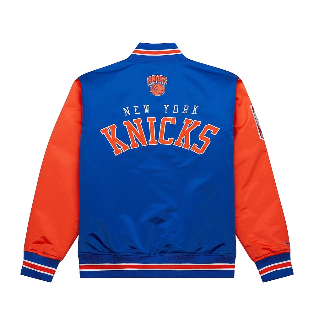 Veste en satin à boutons-pression Hardwood Classic Primetime pour homme Mitchell & Ness Royal New York Knicks