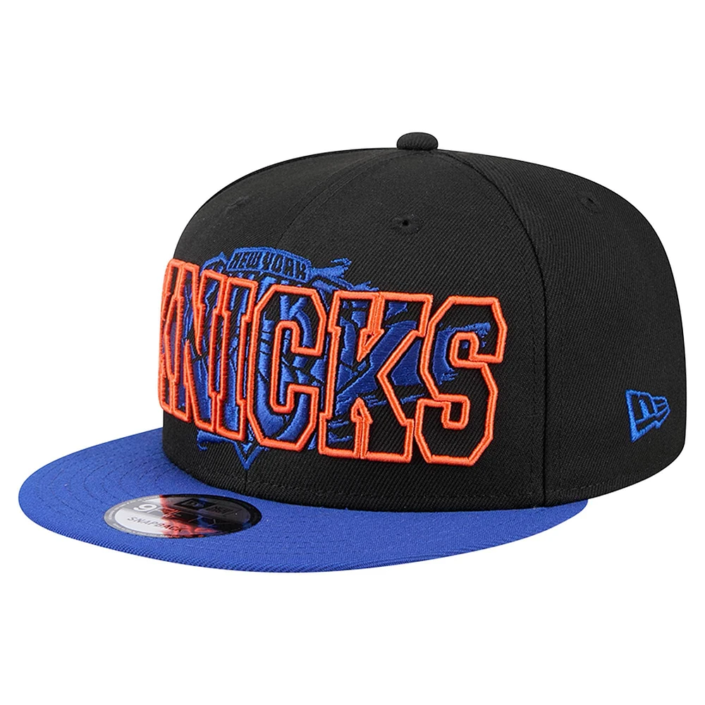 Men's New Era Black/Blue New York Knicks Sport Night Splatter Two-Tone Snapback 9FIFTY Snapback Hat