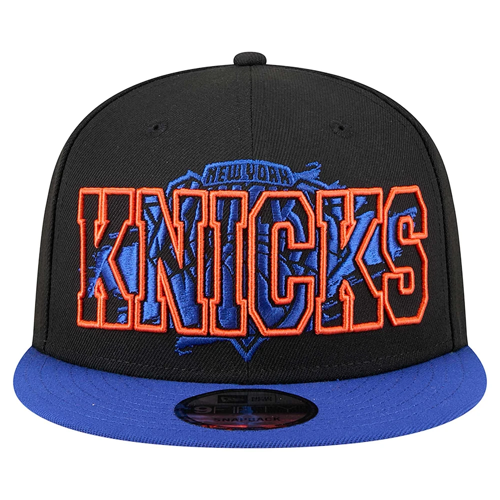 Men's New Era Black/Blue New York Knicks Sport Night Splatter Two-Tone Snapback 9FIFTY Snapback Hat