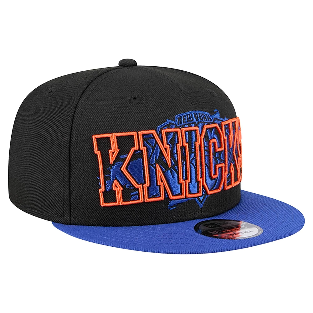 Men's New Era Black/Blue New York Knicks Sport Night Splatter Two-Tone Snapback 9FIFTY Snapback Hat