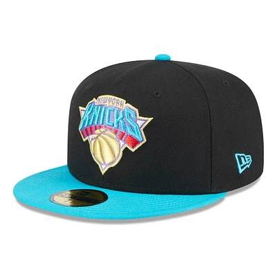 Men's New Era Black/Turquoise York Knicks Arcade Scheme 59FIFTY Fitted Hat