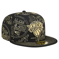 Men's New Era Black York Knicks 59FIFTY Day Allover Print Stencil Fitted Hat