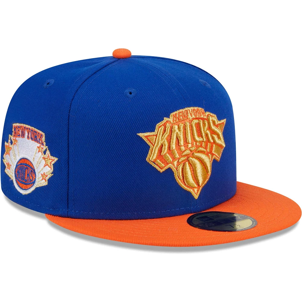 Casquette ajustée 59FIFTY New Era pour hommes des York Knicks Gameday Gold Pop Stars bleu/orange