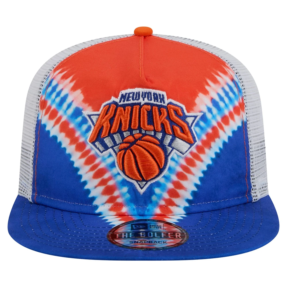 Men's New Era Blue/Orange New York Knicks Throwback Dye Golfer Snapback Hat