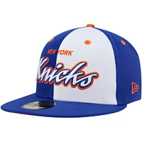 Men's New Era Blue/White York Knicks Script Pinwheel 59FIFTY Fitted Hat