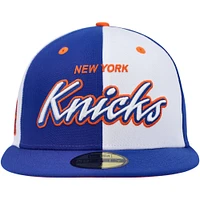 Men's New Era Blue/White York Knicks Script Pinwheel 59FIFTY Fitted Hat