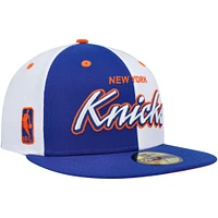 Men's New Era Blue/White York Knicks Script Pinwheel 59FIFTY Fitted Hat