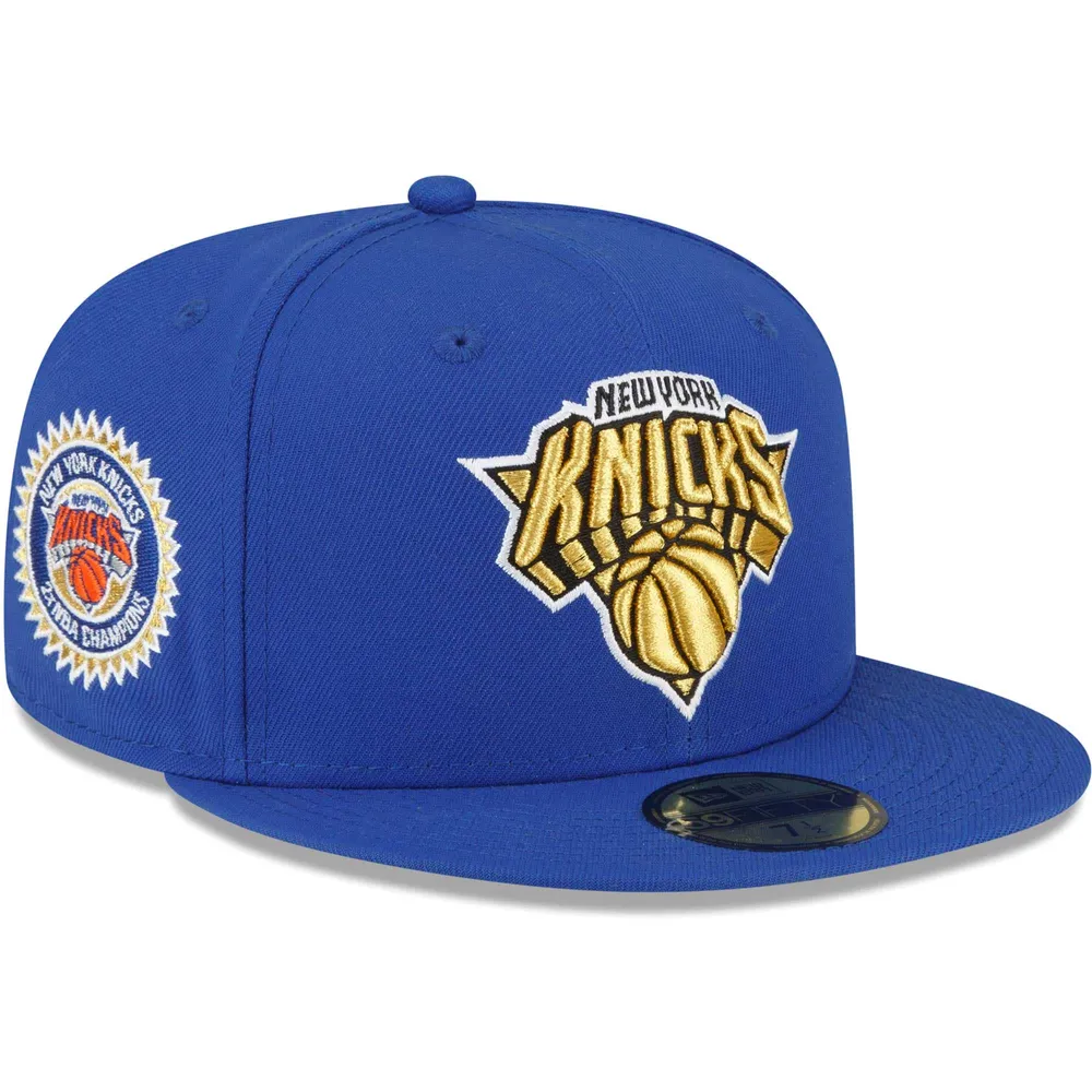 New Era Men's New Era Blue York Knicks 2x NBA Champions Metallic Undervisor 59FIFTY  Fitted Hat