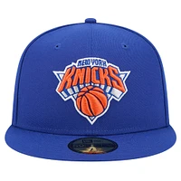 Men's New Era Blue York Knicks Court Sport Leather Applique 59FIFTY Fitted Hat