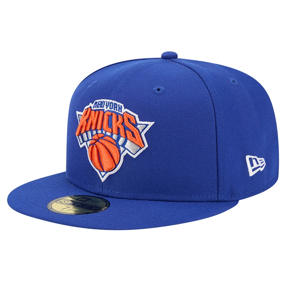 Men's New Era Blue York Knicks Court Sport Leather Applique 59FIFTY Fitted Hat