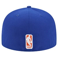 Men's New Era Blue York Knicks Court Sport Leather Applique 59FIFTY Fitted Hat