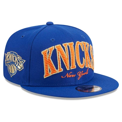 Casquette New Era Blue New York Knicks Golden Tall Text 9FIFTY Snapback pour homme