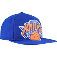 Men's New Era Blue New York Knicks Oversized Puff Print Logo Golfer Snapback Hat