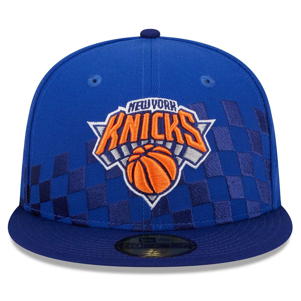 Men's New Era Blue York Knicks  Rally Drive Checkerboard 59FIFTY Crown Fitted Hat