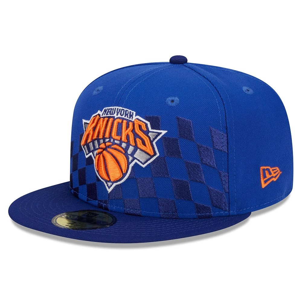 Men's New Era Blue York Knicks  Rally Drive Checkerboard 59FIFTY Crown Fitted Hat