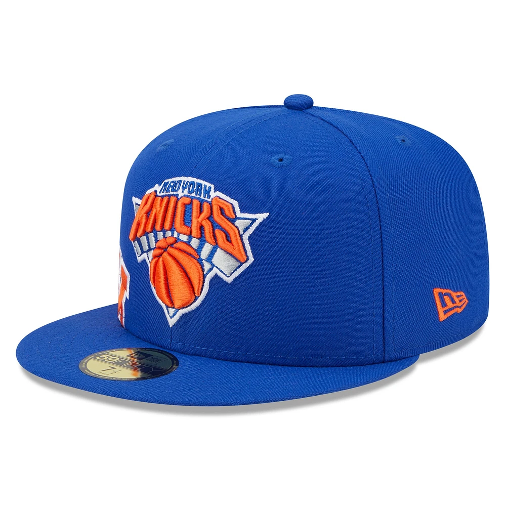 Men's New Era Blue York Knicks Side Arch Jumbo 59FIFTY Fitted Hat