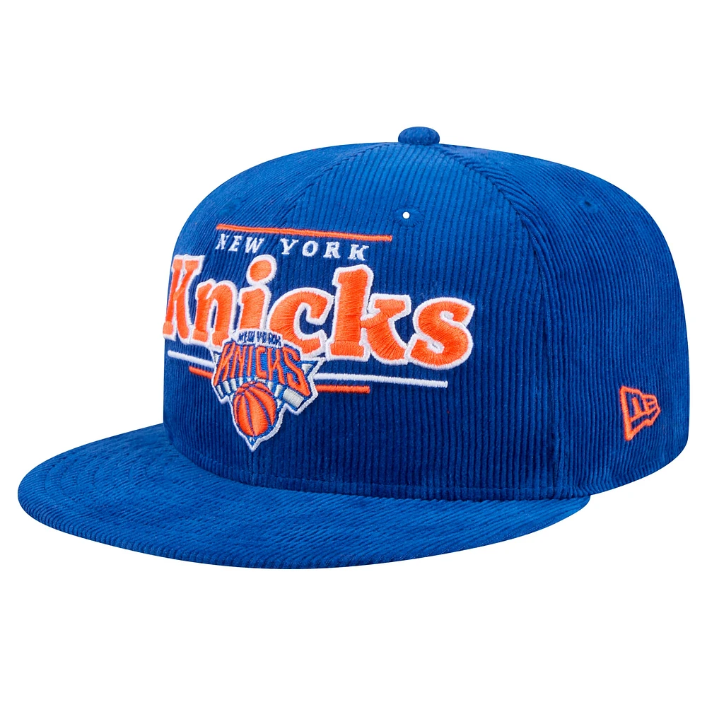 Casquette Snapback 9FIFTY en velours côtelé bleu New Era pour homme des New York Knicks