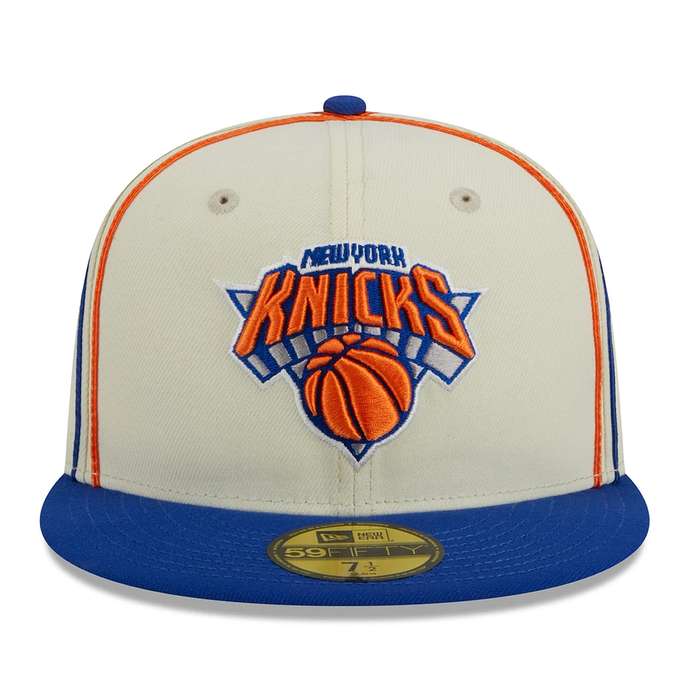 Men's New Era Cream/Blue York Knicks Piping 2-Tone 59FIFTY Fitted Hat