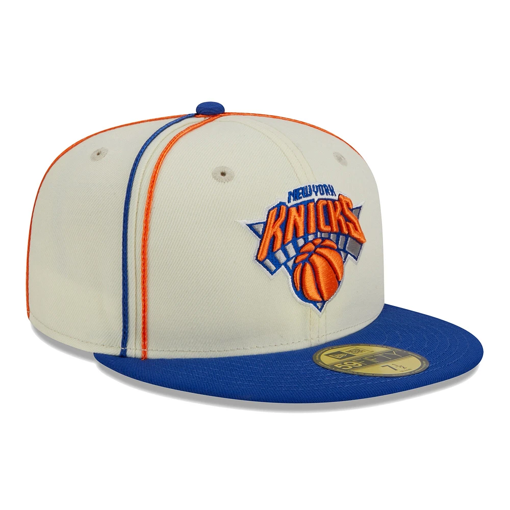 Men's New Era Cream/Blue York Knicks Piping 2-Tone 59FIFTY Fitted Hat