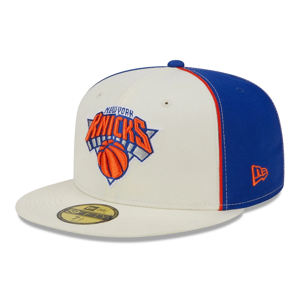 Men's New Era Cream York Knicks Piped Pop Panel 59FIFTY Fitted Hat