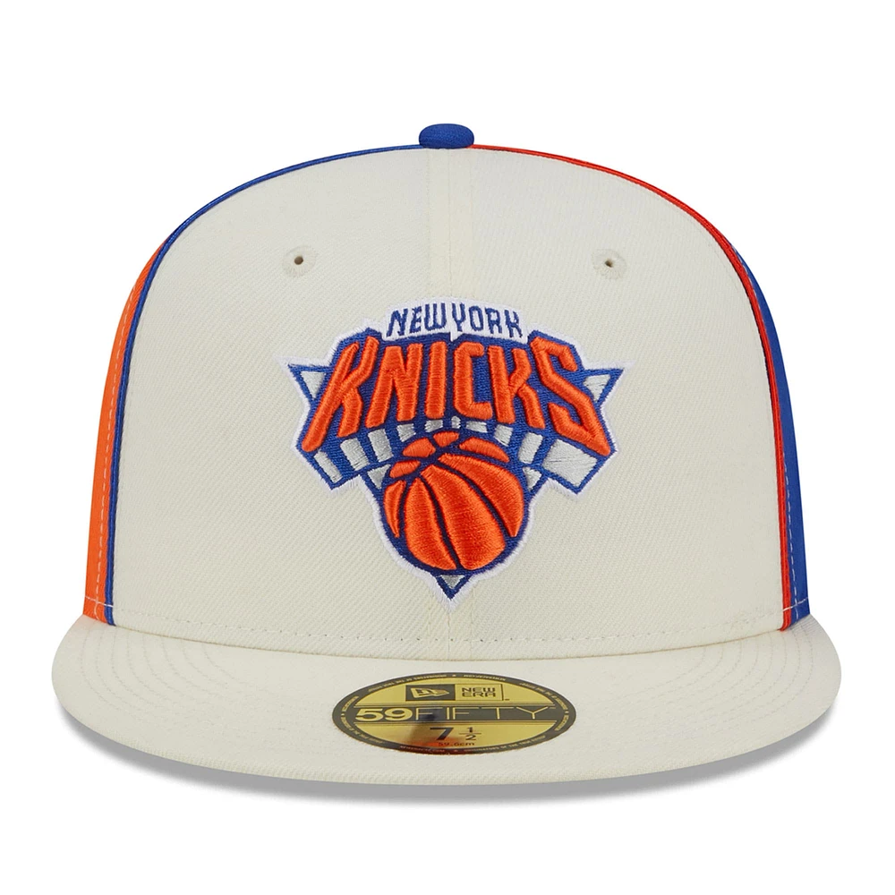 Men's New Era Cream York Knicks Piped Pop Panel 59FIFTY Fitted Hat