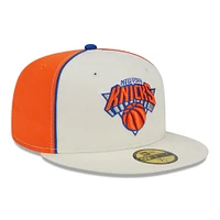 Men's New Era Cream York Knicks Piped Pop Panel 59FIFTY Fitted Hat