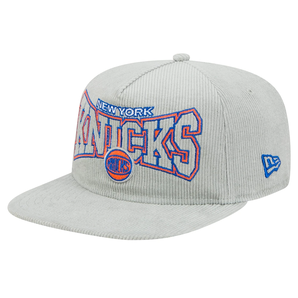 Casquette de golf snapback en velours côtelé New Era grise New York Knicks pour homme