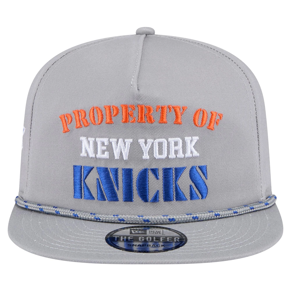 Casquette snapback grise New Era pour homme, motif golfeur rétro des New York Knicks