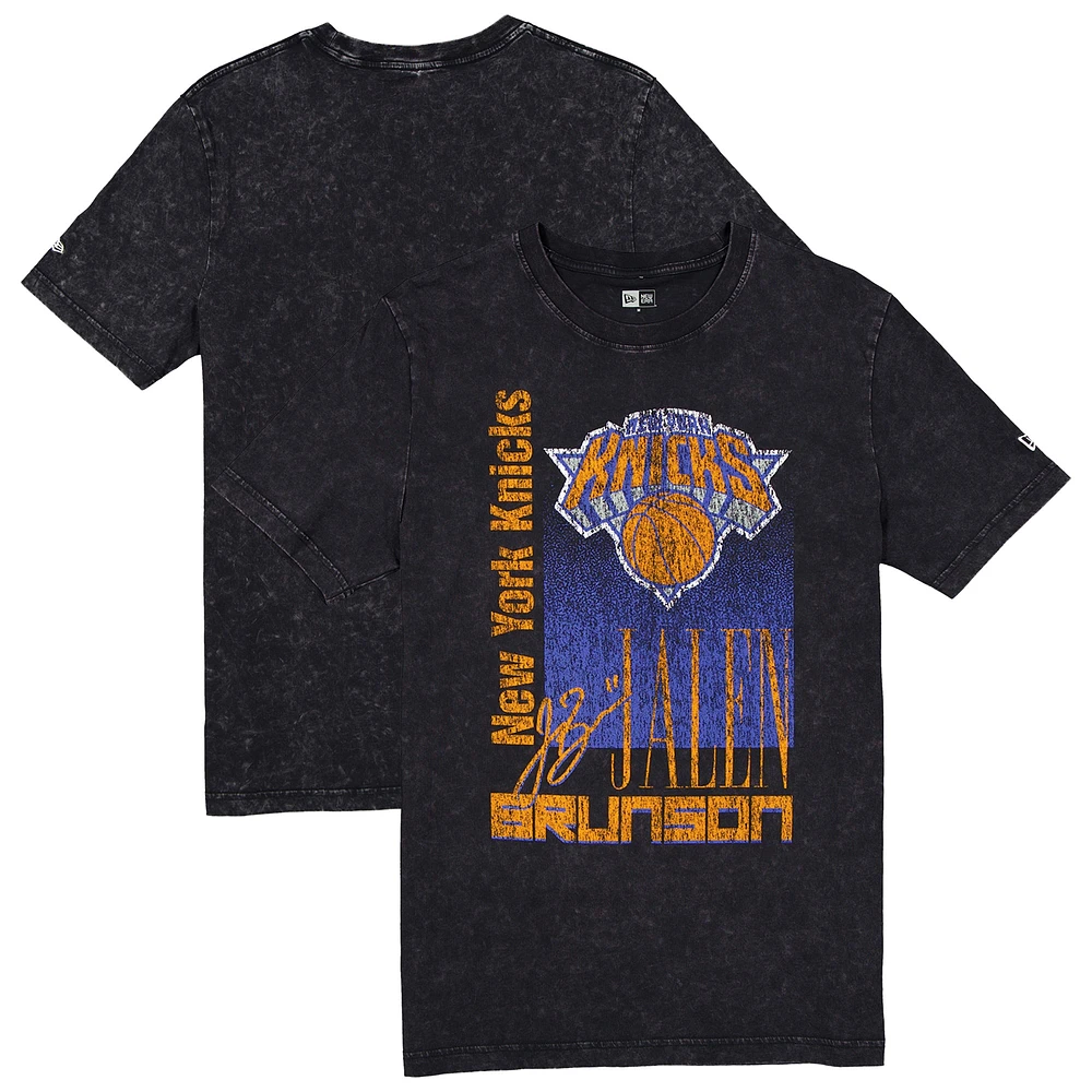 Men's New Era Jalen Brunson Black York Knicks Full Court Press Mineral Wash Player T-Shirt