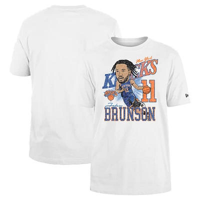 T-shirt New Era Jalen Brunson pour homme, blanc, joueur de caricature des York Knicks