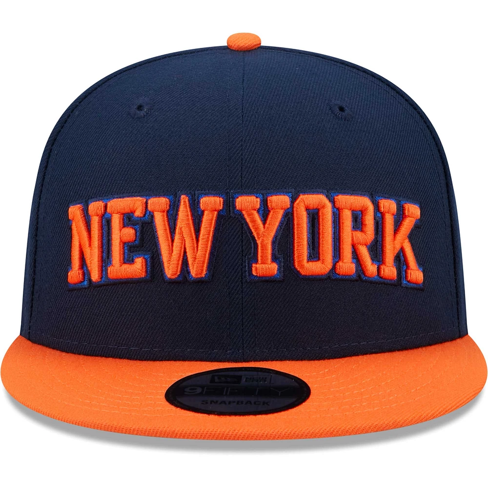 Casquette Snapback New York Knicks New York Knicks Jersey Hook Statement Edition 9FIFTY New Era pour homme, bleu marine/orange