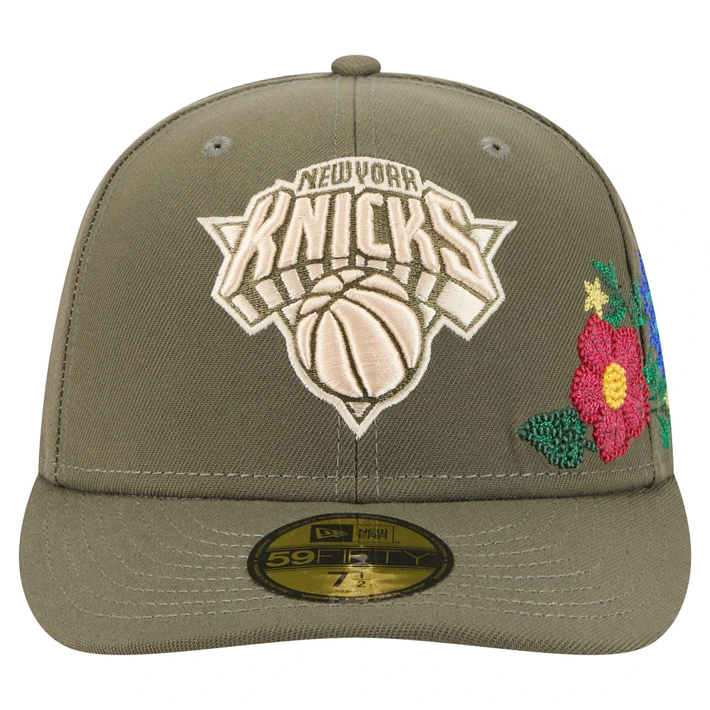 Men's New Era Olive York Knicks Tonal Florals 59FIFTY Fitted Hat