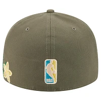 Men's New Era Olive York Knicks Tonal Florals 59FIFTY Fitted Hat