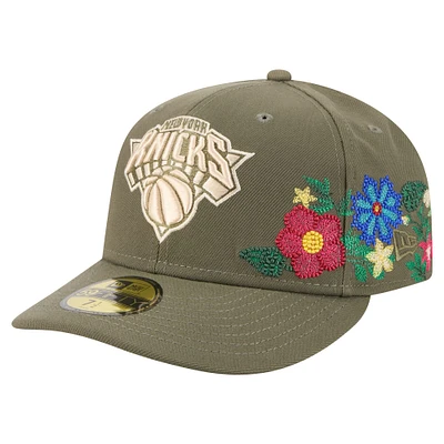 Men's New Era Olive York Knicks Tonal Florals 59FIFTY Fitted Hat