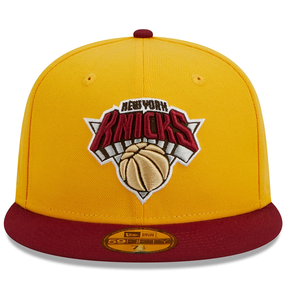 Men's New Era Yellow/Red York Knicks Fall Leaves 2-Tone 59FIFTY Fitted Hat