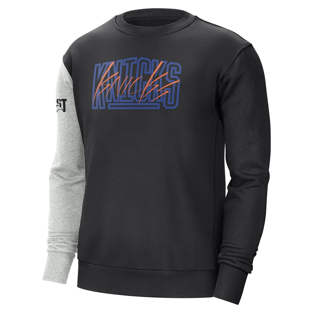 Sweat-shirt New York Knicks Courtside Versus Force & Flight Nike noir/gris chiné pour homme