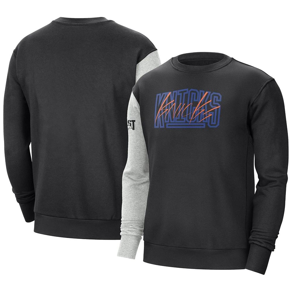 Sweat-shirt New York Knicks Courtside Versus Force & Flight Nike noir/gris chiné pour homme