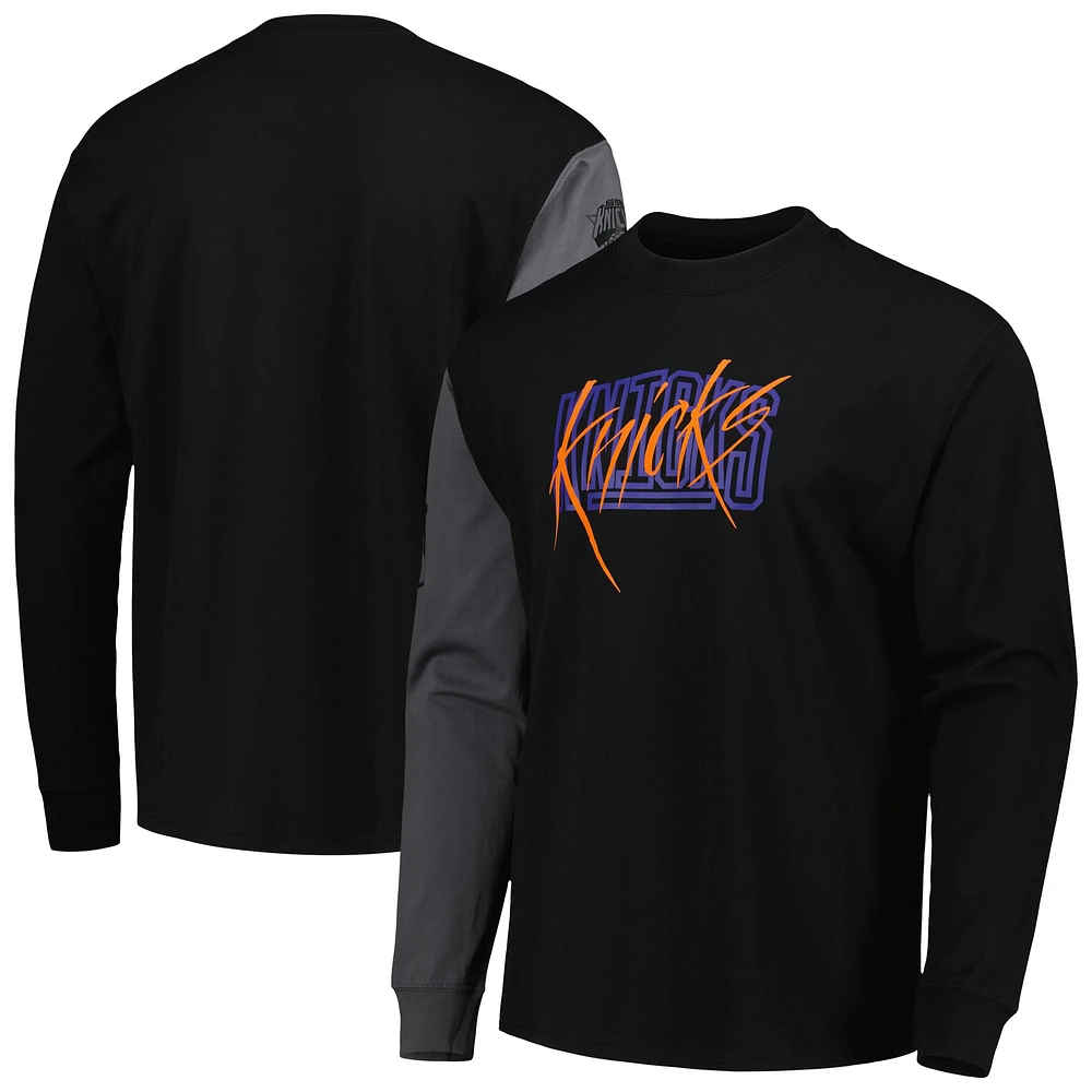 T-shirt à manches longues Nike New York Knicks Courtside Versus Flight MAX90 pour homme, noir