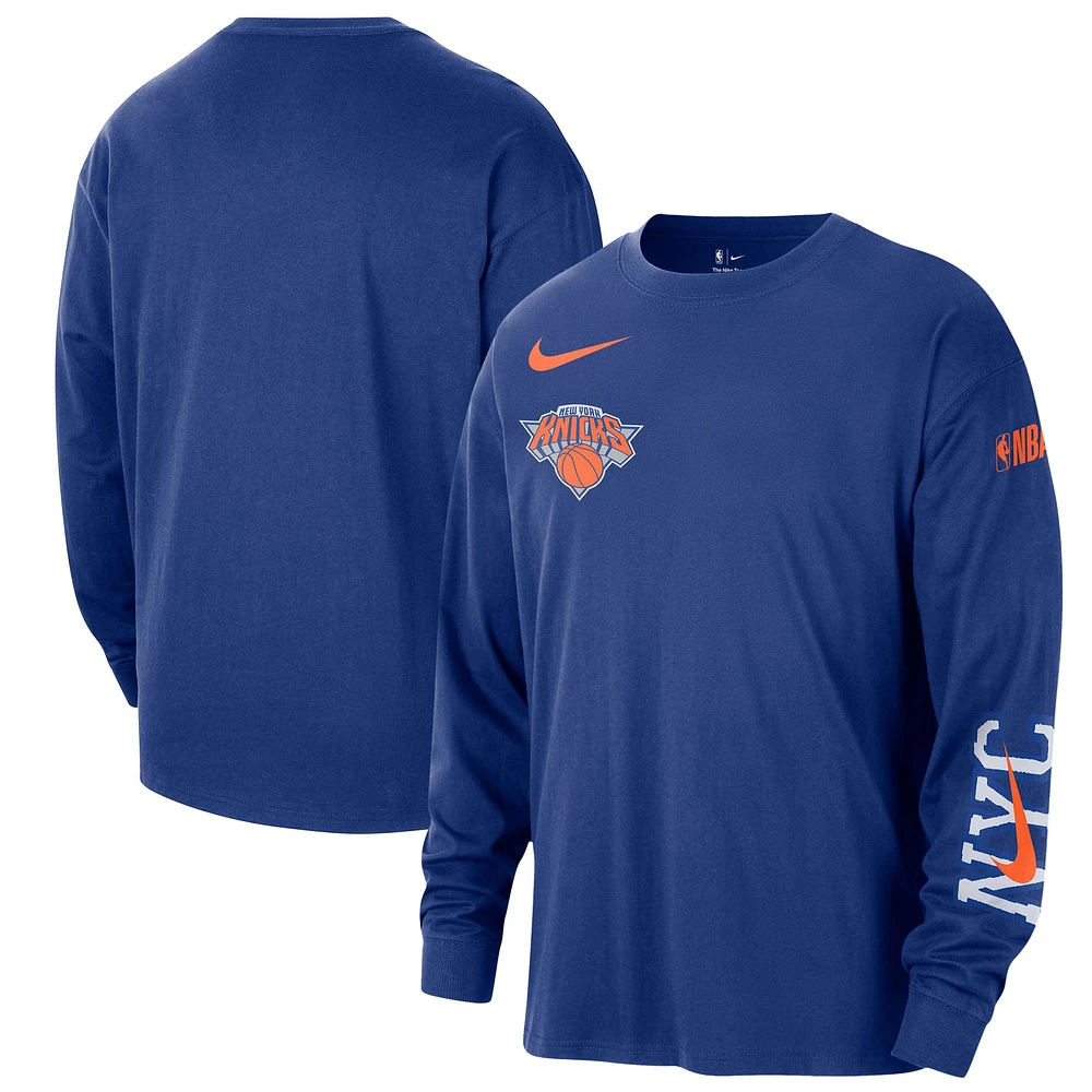 Men's Nike Blue New York Knicks 2024/25 City Edition Courtside Max90 Heavyweight Long Sleeve T-Shirt