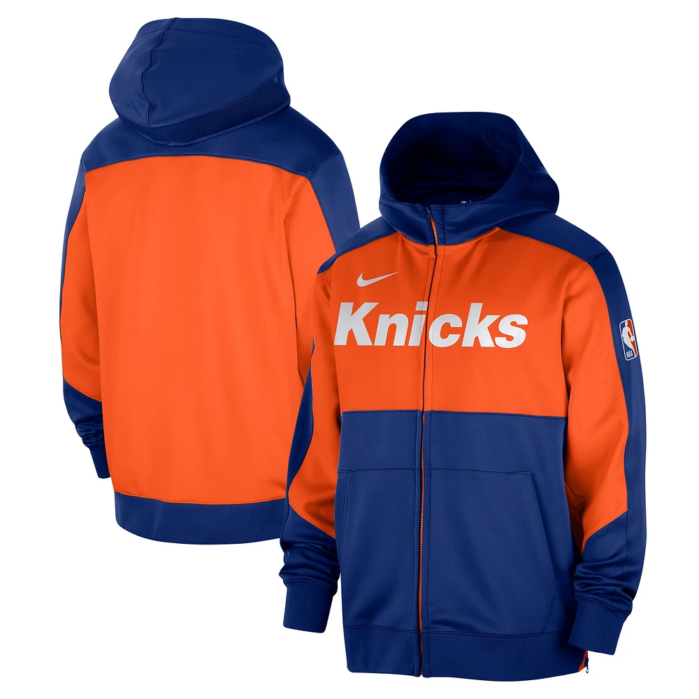 Sweat à capuche entièrement zippé Nike New York Knicks Authentic On-Court Showtime Performance bleu pour homme