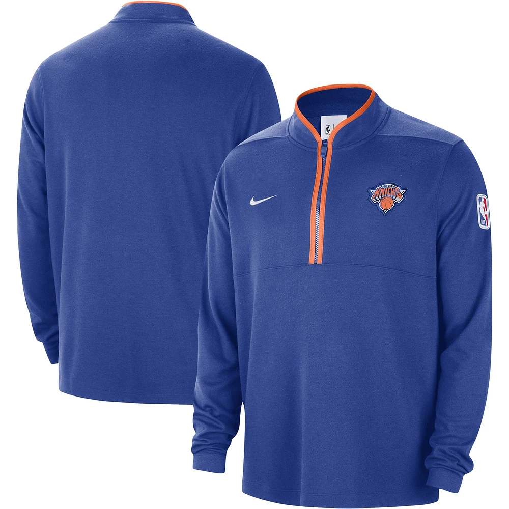 Men's Nike Blue New York Knicks Authentic Performance Half-Zip Jacket