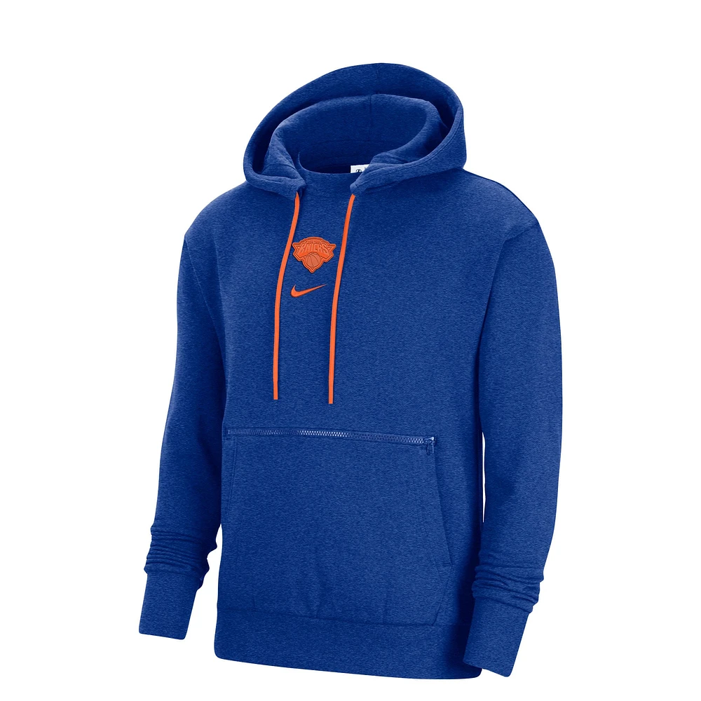 Men's Nike Heather Blue New York Knicks Courtside Versus Flight Pullover Hoodie