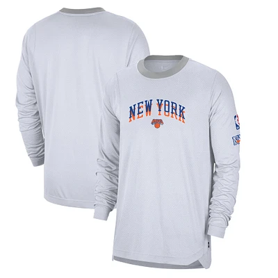 T-shirt de tir à manches longues Nike New York Knicks 2024/25 City Edition Authentic Pregame Performance pour homme Blanc