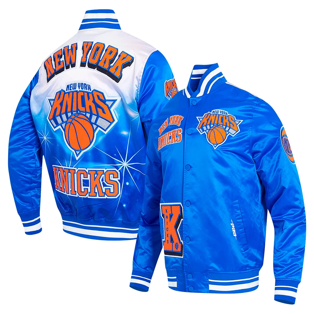 Veste à boutons-pression en satin sublimé Pro Standard Royal New York Knicks pour homme