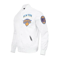 Veste à boutons-pression en satin chenille pour homme Pro Standard New York Knicks City Edition 2024/25 blanche
